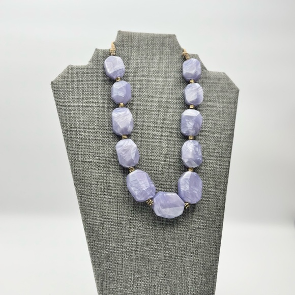 Jewelry - Lavender Amethyst Cooling Necklace Large Beads Wood Hardware Statement Necklace